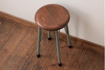 ラフジュ工房オリジナル　青緑色のペイントが目を引く丸スツール(チェア、椅子)(R-038128)