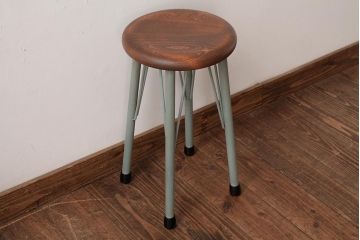 ラフジュ工房オリジナル　青緑色のペイントが目を引く丸スツール(チェア、椅子)(R-038128)
