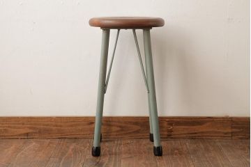 ラフジュ工房オリジナル　青緑色のペイントが目を引く丸スツール(チェア、椅子)(R-038128)