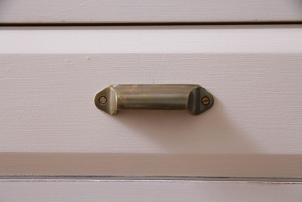 リメイク家具　中古　九州民芸家具　白と深緑のバイカラーがお洒落なペイントキャビネット(食器棚、収納棚)(R-038129)