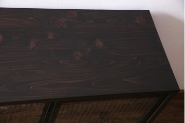 ラフジュ工房オリジナル　アンティーク古建具リメイク　すりガラス入り　組子模様が美しい重ね戸棚(書院戸、収納棚、キャビネット)(R-038131)