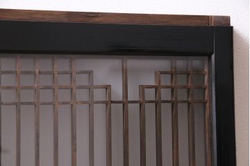 ラフジュ工房オリジナル　アンティーク古建具リメイク　すりガラス入り　組子模様が美しい重ね戸棚(書院戸、収納棚、キャビネット)(R-038131)