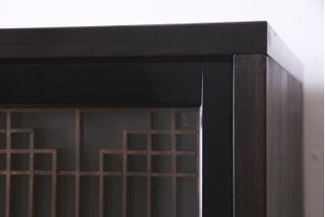 ラフジュ工房オリジナル　アンティーク古建具リメイク　すりガラス入り　組子模様が美しい重ね戸棚(書院戸、収納棚、キャビネット)(R-038131)