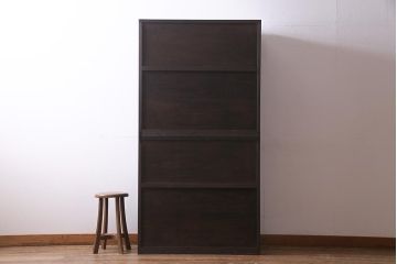 ラフジュ工房オリジナル　アンティーク古建具リメイク　すりガラス入り　組子模様が美しい重ね戸棚(書院戸、収納棚、キャビネット)(R-038131)