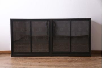ラフジュ工房オリジナル　アンティーク古建具リメイク　すりガラス入り　組子模様が美しい重ね戸棚(書院戸、収納棚、キャビネット)(R-038131)