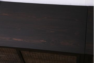 ラフジュ工房オリジナル　アンティーク古建具リメイク　すりガラス入り　組子模様が美しい重ね戸棚(書院戸、収納棚、キャビネット)(R-038131)