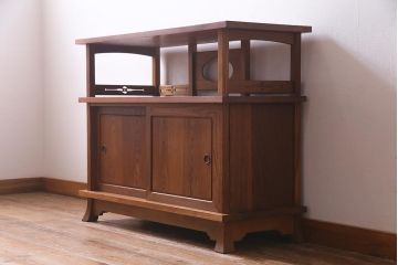 中古　指物工芸家具　桑総無垢材　高級品!和の趣たっぷりの茶箪笥(飾り棚)(R-038133)(定価約80万円)
