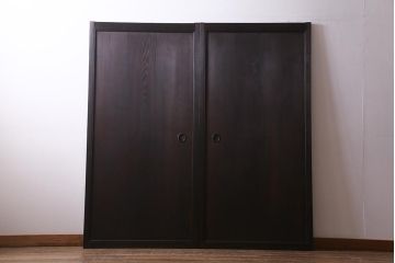 アンティーク建具　明治大正期　渋い色味が魅力のシンプルな板戸2枚セット(建具、帯戸、引き戸)(R-038135)