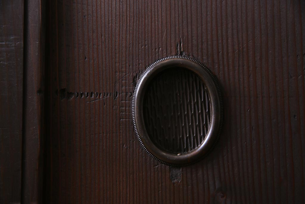 アンティーク建具　明治大正期　渋い色味が魅力のシンプルな板戸2枚セット(建具、帯戸、引き戸)(R-038135)