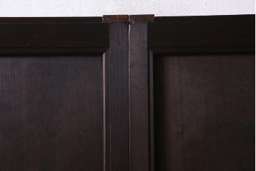 アンティーク建具　明治大正期　渋い色味が魅力のシンプルな板戸2枚セット(建具、帯戸、引き戸)(R-038135)