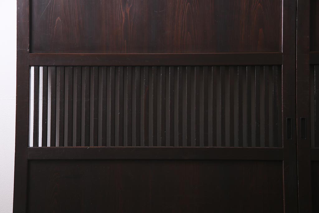 アンティーク建具　幅広サイズで存在感抜群の格子帯戸2枚セット(建具、引き戸)(R-038137)