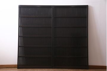 アンティーク建具　和製アンティーク　和の風情あふれる平格子戸2枚セット(引き戸、建具)(R-038139)