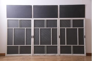 アンティーク建具　フレンチスタイルにもぴったり　色ガラスがポイントのペイントガラス戸3枚セット　(R-038143)