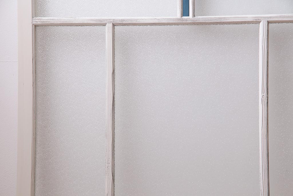 アンティーク建具　フレンチスタイルにもぴったり　色ガラスがポイントのペイントガラス戸3枚セット　(R-038143)