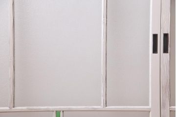 アンティーク建具　フレンチスタイルにもぴったり　色ガラスがポイントのペイントガラス戸3枚セット　(R-038143)