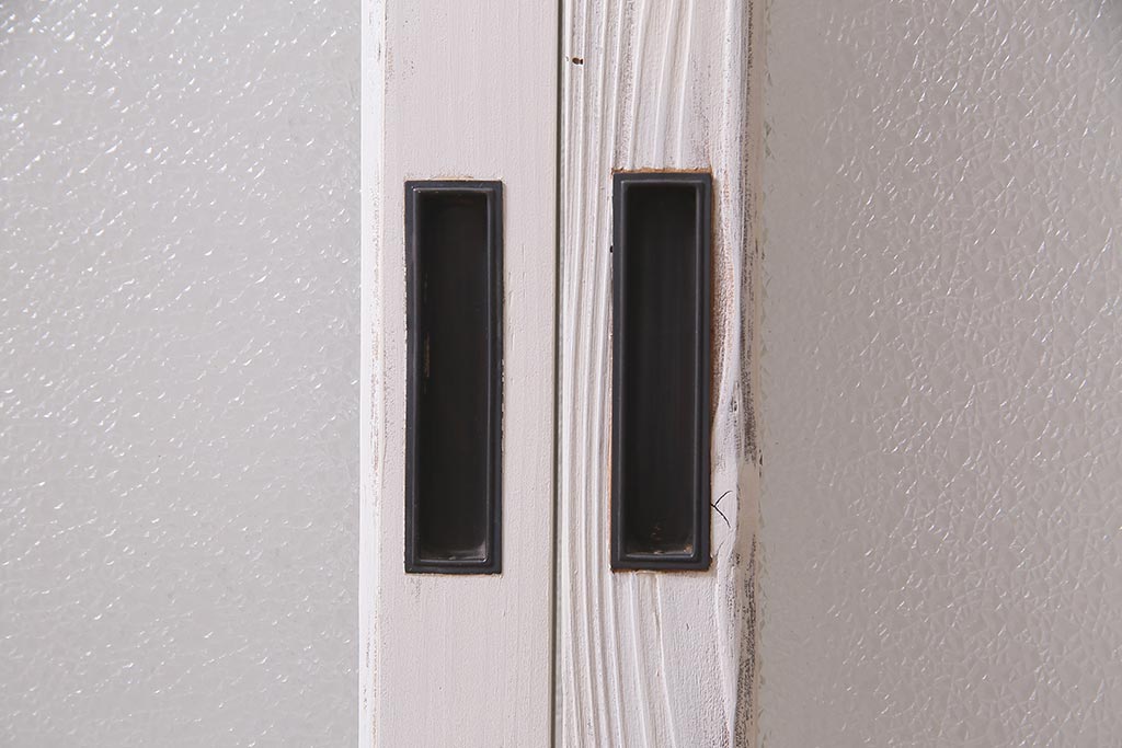 アンティーク建具　フレンチスタイルにもぴったり　色ガラスがポイントのペイントガラス戸3枚セット　(R-038143)