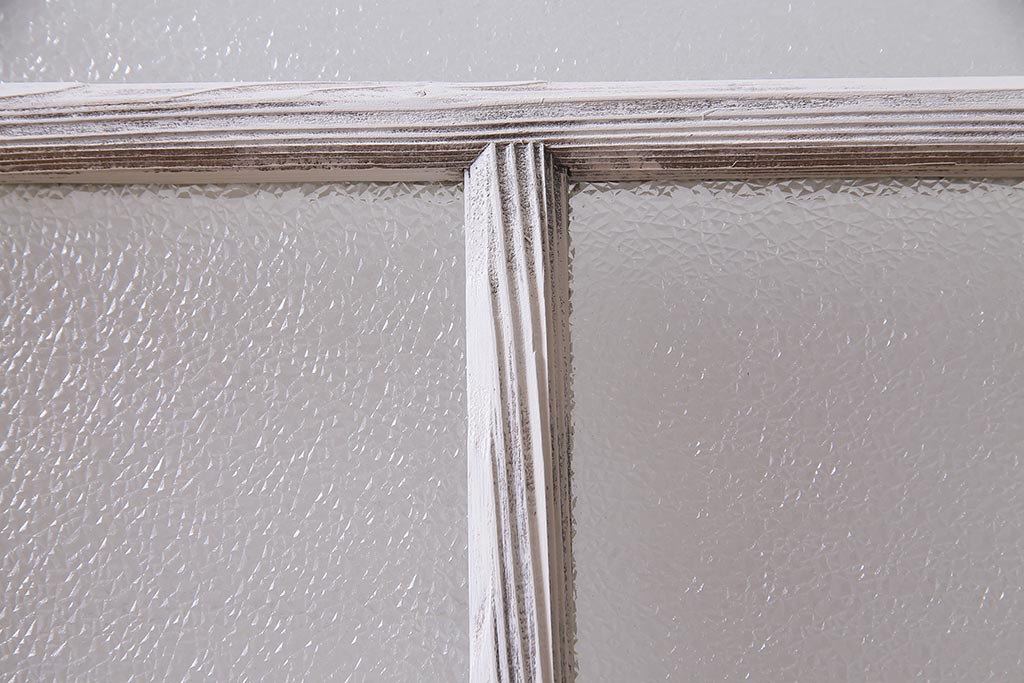 アンティーク建具　フレンチスタイルにもぴったり　色ガラスがポイントのペイントガラス戸3枚セット　(R-038143)