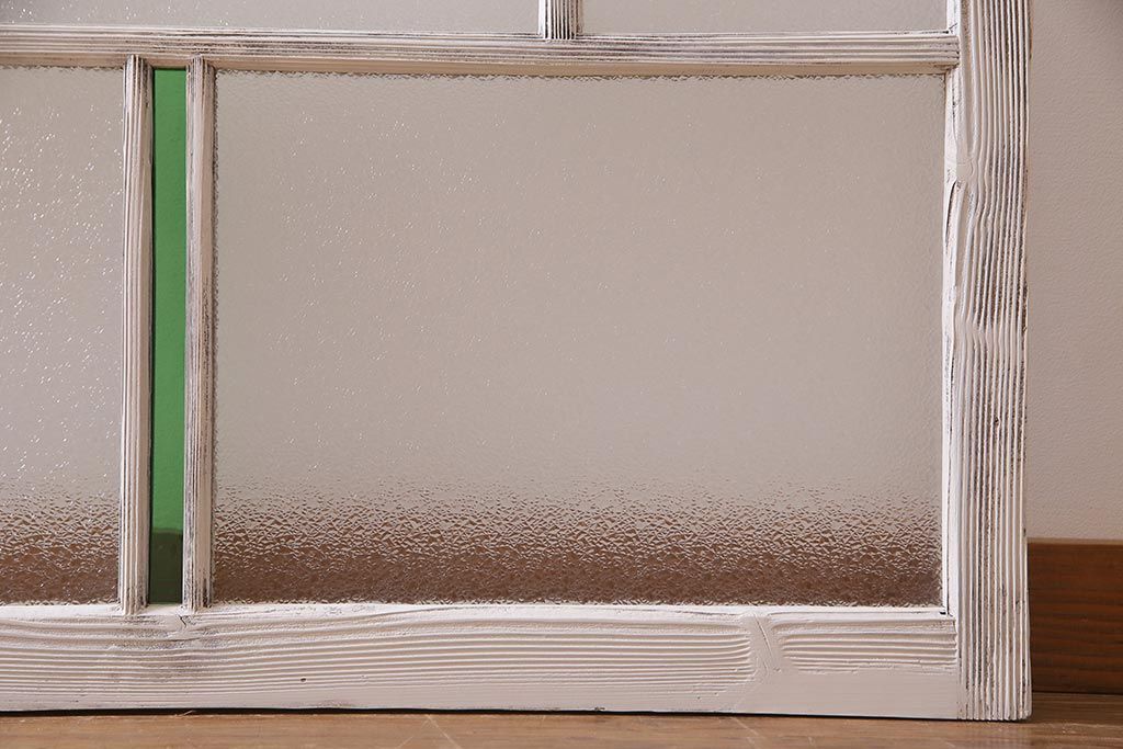 アンティーク建具　フレンチスタイルにもぴったり　色ガラスがポイントのペイントガラス戸3枚セット　(R-038143)