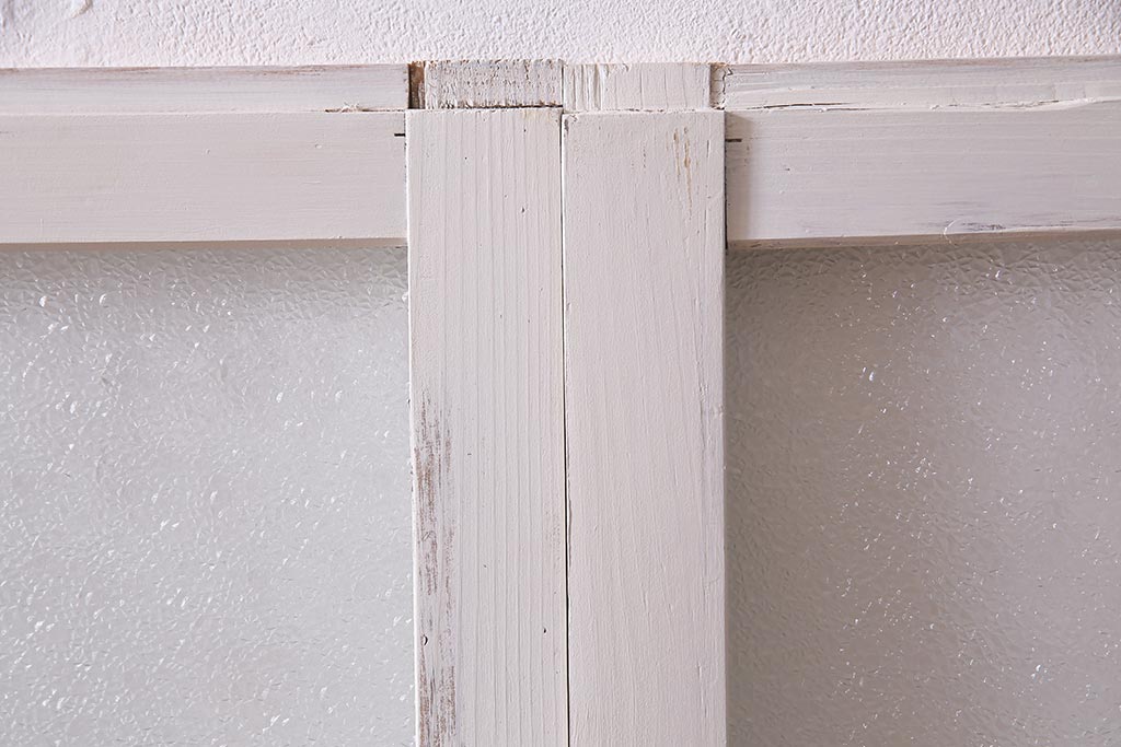 アンティーク建具　フレンチスタイルにもぴったり　色ガラスがポイントのペイントガラス戸3枚セット　(R-038143)