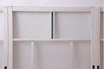 アンティーク建具　フレンチスタイルにもぴったり　色ガラスがポイントのペイントガラス戸3枚セット　(R-038143)