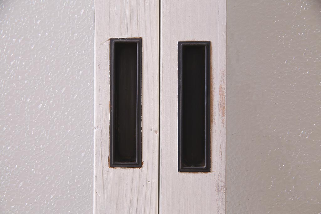 アンティーク建具　フレンチスタイルにもぴったり　色ガラスがポイントのペイントガラス戸3枚セット　(R-038143)