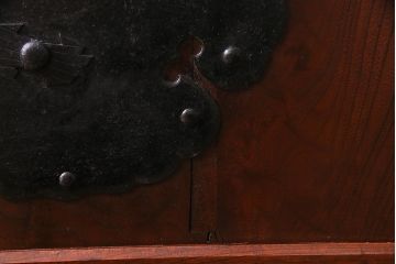 アンティーク建具　明治大正期　総ケヤキ材一枚板・漆塗り　赤みを帯びた木肌が魅力の蔵戸(建具、引き戸、玄関戸)(R-038144)