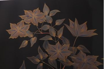 中古　民芸家具　輪島塗沈金　幸一作　和の風情たっぷりのつい立て(衝立)(R-038148)