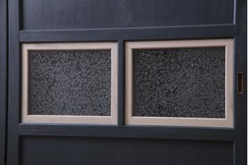 アンティーク建具　ペイント建具　ツートーンカラーのペイントがお洒落なガラス帯戸4枚セット(引き戸、建具)(R-038150)