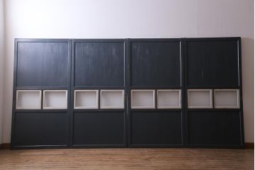 アンティーク建具　ペイント建具　ツートーンカラーのペイントがお洒落なガラス帯戸4枚セット(引き戸、建具)(R-038150)