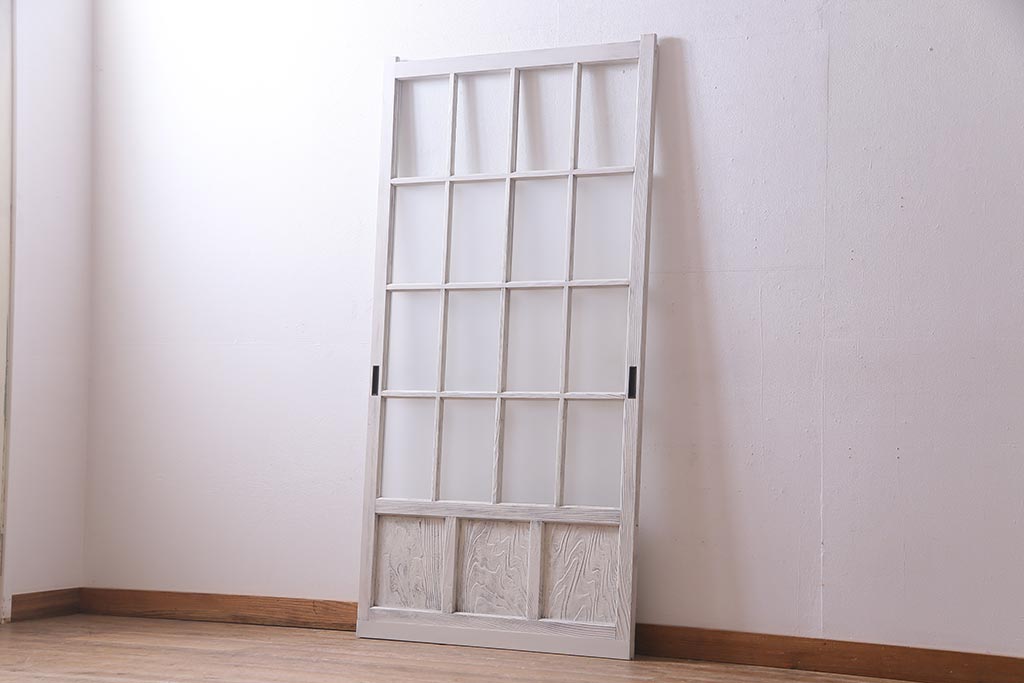 アンティーク建具  ペイント  すりガラス　爽やかなホワイトカラーのガラス戸1枚　(R-038154)