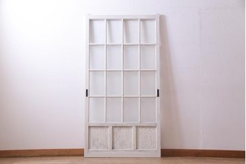 アンティーク建具  ペイント  すりガラス　爽やかなホワイトカラーのガラス戸1枚　(R-038154)