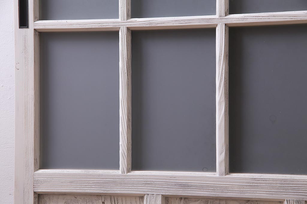 アンティーク建具  ペイント  すりガラス　爽やかなホワイトカラーのガラス戸1枚　(R-038154)