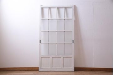 アンティーク建具  ペイント  すりガラス　爽やかなホワイトカラーのガラス戸1枚　(R-038154)