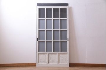 アンティーク建具  ペイント  すりガラス　爽やかなホワイトカラーのガラス戸1枚(引き戸)(R-038154)