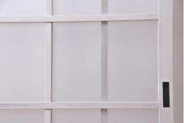 アンティーク建具  ペイント  すりガラス　爽やかなホワイトカラーのガラス戸1枚(引き戸)(R-038154)