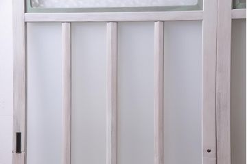 アンティーク建具　ペイント　すりガラス　フレンチナチュラルにもぴったりなガラス戸2枚セット(引き戸)(R-038155)