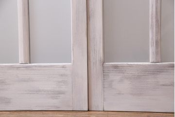 アンティーク建具　ペイント　すりガラス　フレンチナチュラルにもぴったりなガラス戸2枚セット(引き戸)(R-038155)