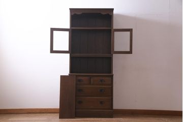 ヴィンテージ家具　ビンテージ　ナラ材　上手物　気品あふれる佇まいのカップボード(収納棚、飾り棚)(R-038157)