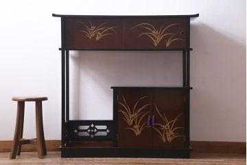 中古　国産　蒔絵　深みのある色味が上品な漆塗りの茶棚(定価75万円)(飾り棚、収納棚)(R-038158)