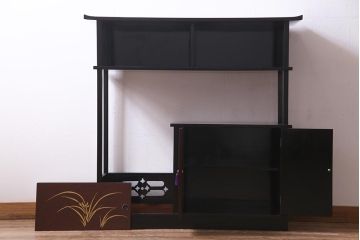 中古　国産　蒔絵　深みのある色味が上品な漆塗りの茶棚(定価75万円)(飾り棚、収納棚)(R-038158)