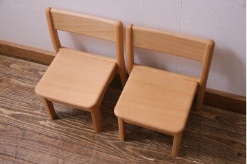 中古　飛騨産業　キツツキ　KF201B　ビーチ材　キッズスタッキングチェア2脚セット(子供椅子)(R-038161)