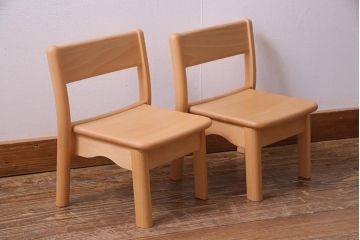 中古　飛騨産業　キツツキ　KF201B　ビーチ材　キッズスタッキングチェア2脚セット(子供椅子)(R-038161)