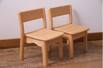 中古　飛騨産業　キツツキ　KF202B　ビーチ材　キッズスタッキングチェア2脚セット(子供椅子)(R-038163)