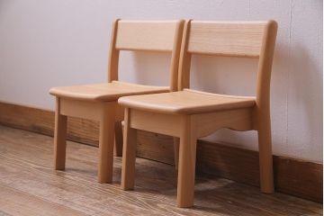 中古　飛騨産業　キツツキ　KF202B　ビーチ材　キッズスタッキングチェア2脚セット(子供椅子)(R-038164)