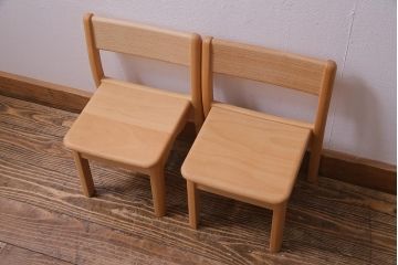 中古　飛騨産業　キツツキ　KF202B　ビーチ材　キッズスタッキングチェア2脚セット(子供椅子)(R-038164)