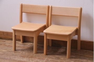 中古　飛騨産業　キツツキ　KF202B　ビーチ材　キッズスタッキングチェア2脚セット(子供椅子、キッズチェア)(R-038165)