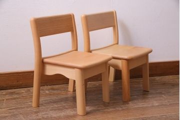 中古　飛騨産業　キツツキ　KF202B　ビーチ材　キッズスタッキングチェア2脚セット(子供椅子、キッズチェア)(R-038165)