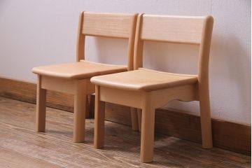 中古　飛騨産業　キツツキ　KF202B　ビーチ材　キッズスタッキングチェア2脚セット(子供椅子、キッズチェア)(R-038165)