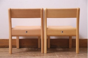 中古　飛騨産業　キツツキ　KF202B　ビーチ材　キッズスタッキングチェア2脚セット(子供椅子、キッズチェア)(R-038165)