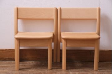 中古　飛騨産業　キツツキ　KF202B　ビーチ材　キッズスタッキングチェア2脚セット(子供椅子、イス、バラ売り可能、キッズチェア)(R-038166)